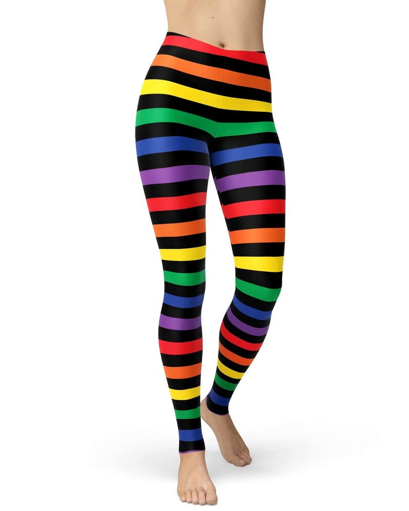 sissycos Women's Rainbow Printed 80s Leggings Buttery Soft Stretchy Pants (Large-XX-Large, Rainbow) - Image 1